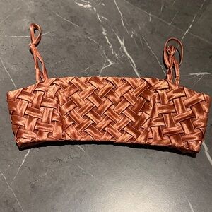Woven Satin Basket Weave Crop Top - Copper